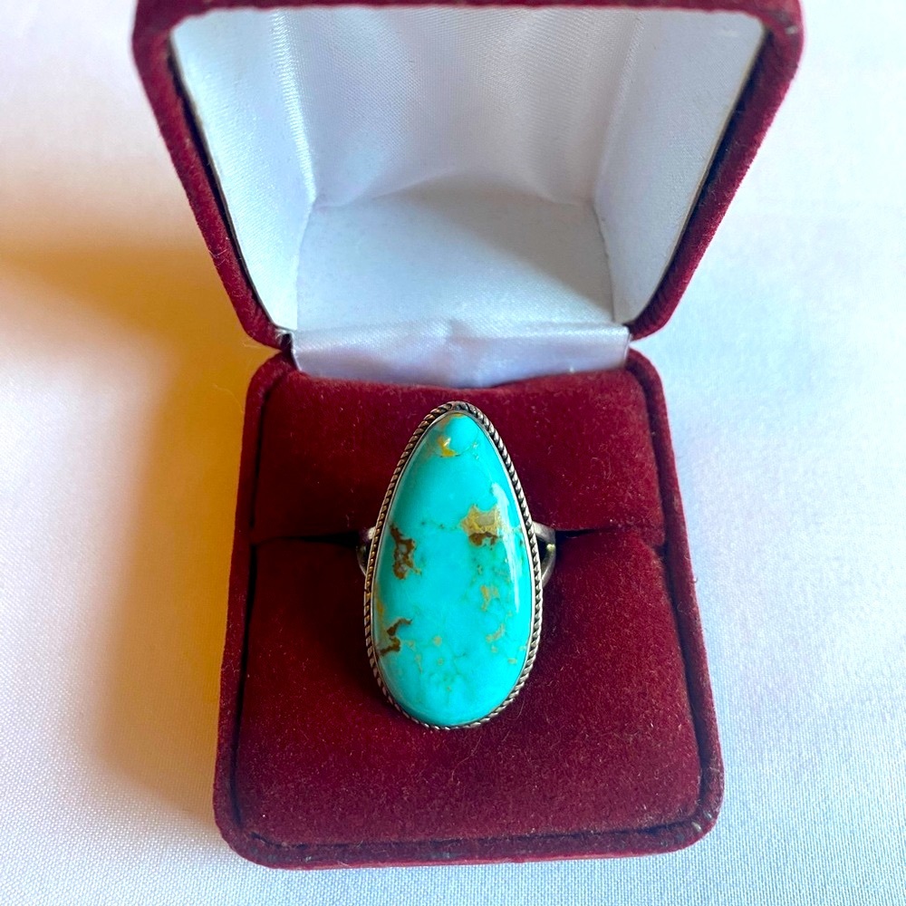 Turquoise Western Statement Ring Sterling Silver Size 9